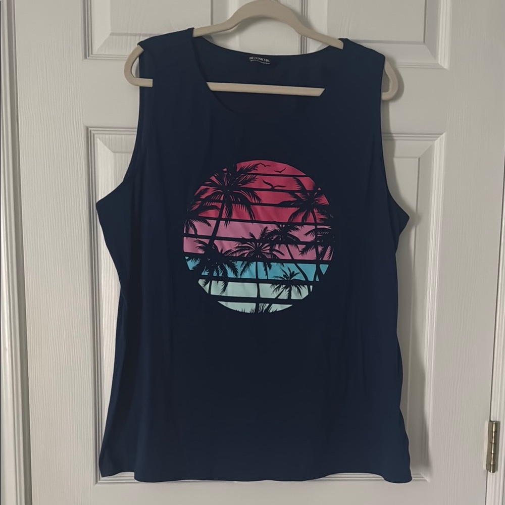 BloomChic Navy Tank Top with Palm Tree Design